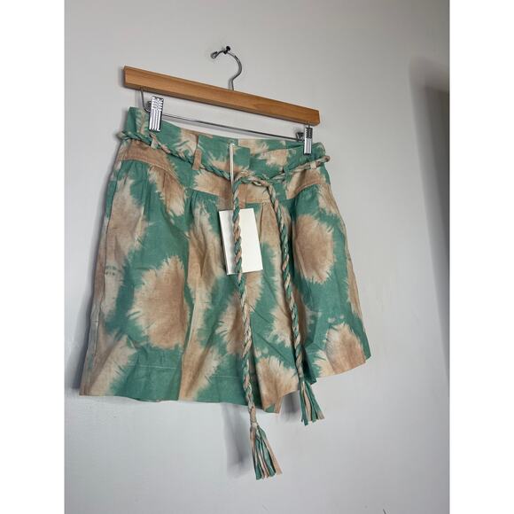 NWT Ulla Johnson Marin High Rise Green & Tan Mini Short Women's Calcite Size: 8 - Picture 3 of 8